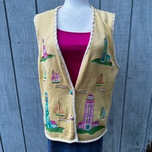 ❌SOLD❌Vintage Mandal Bay Lighthouse Sailboat Knit Sweater Vest Coastal Grandma‎